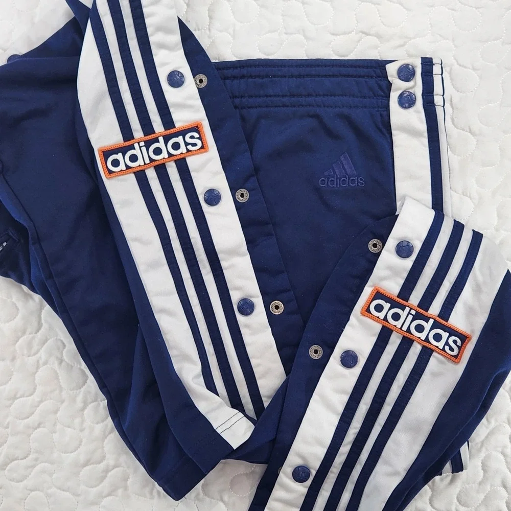 RARE LOGO Adidas Vtg Full Snap Tear Away Track Sweat Pants Blue 3 Stripes 36 37